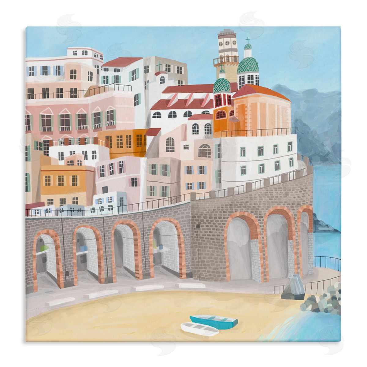 Carla Daly Atrani Architecture Seaside Italian City Buildings Stretched Canvas Wall Art Print