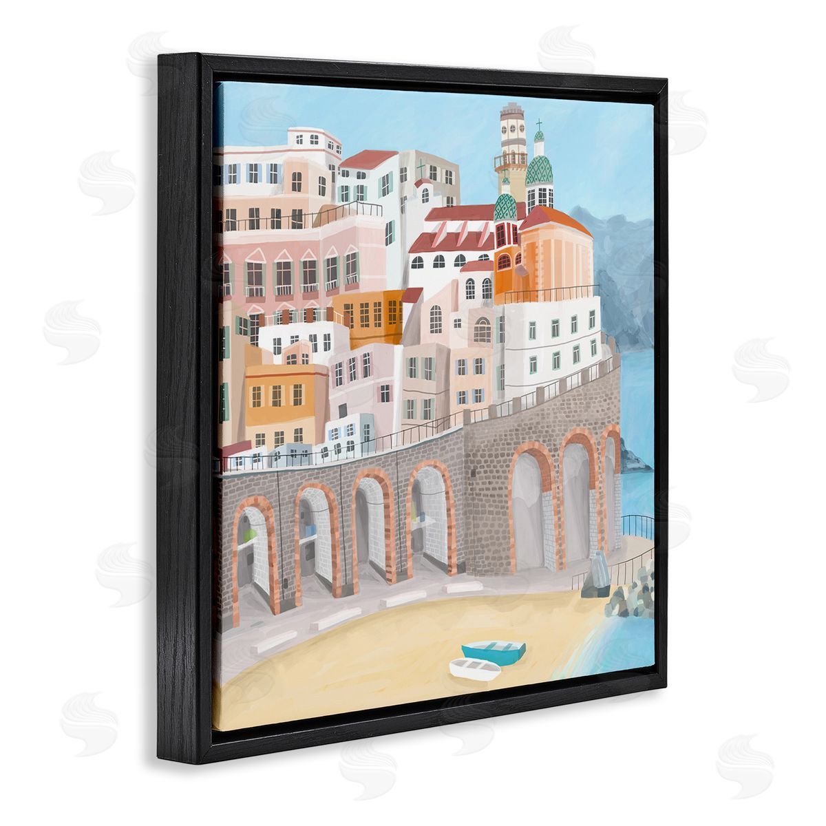 Carla Daly Atrani Architecture Seaside Italian City Buildings Black Floating Frame Canvas Wall Art Print