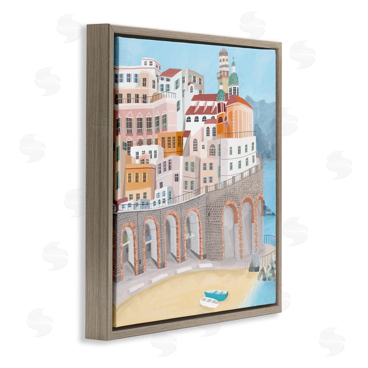 Carla Daly Atrani Architecture Seaside Italian City Buildings Brown Floating Frame Canvas Wall Art Print