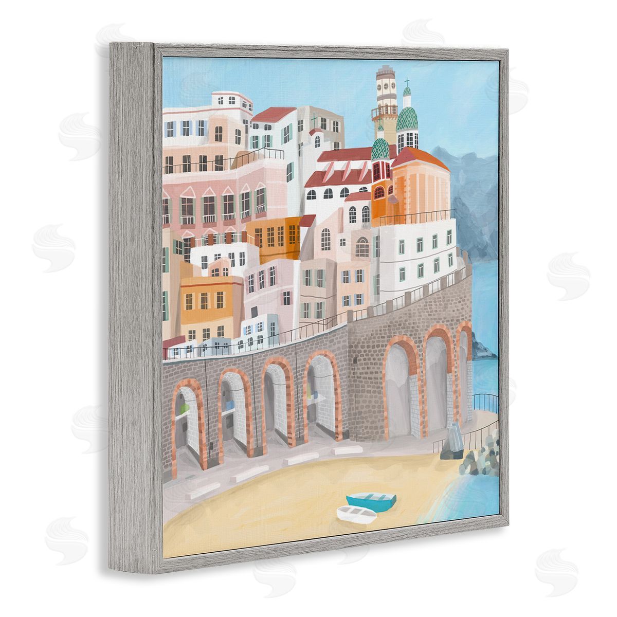 Carla Daly Atrani Architecture Seaside Italian City Buildings Gray Framed Glicee Wall Art Print