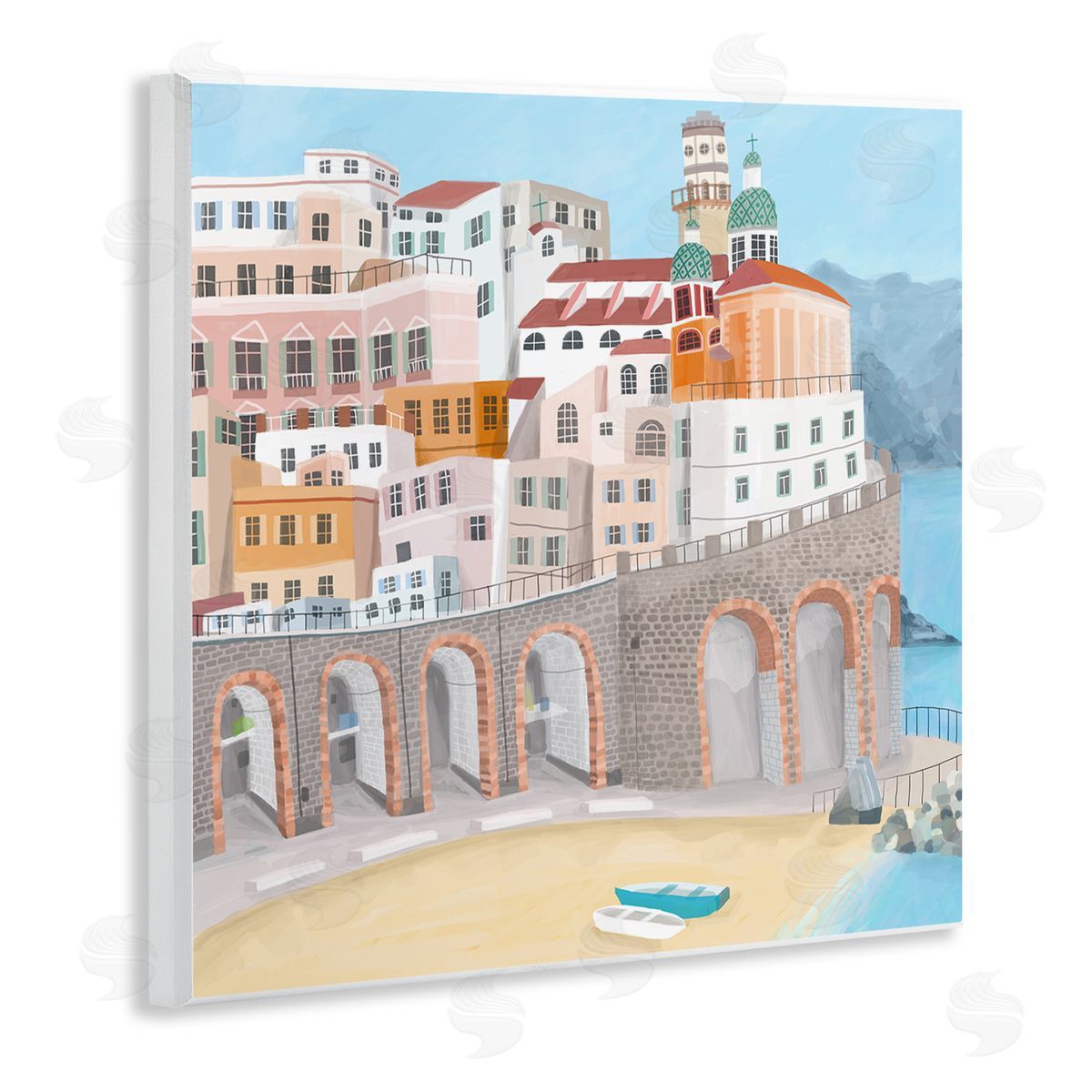 Carla Daly Atrani Architecture Seaside Italian City Buildings Wooden Wall Plaque Art Print