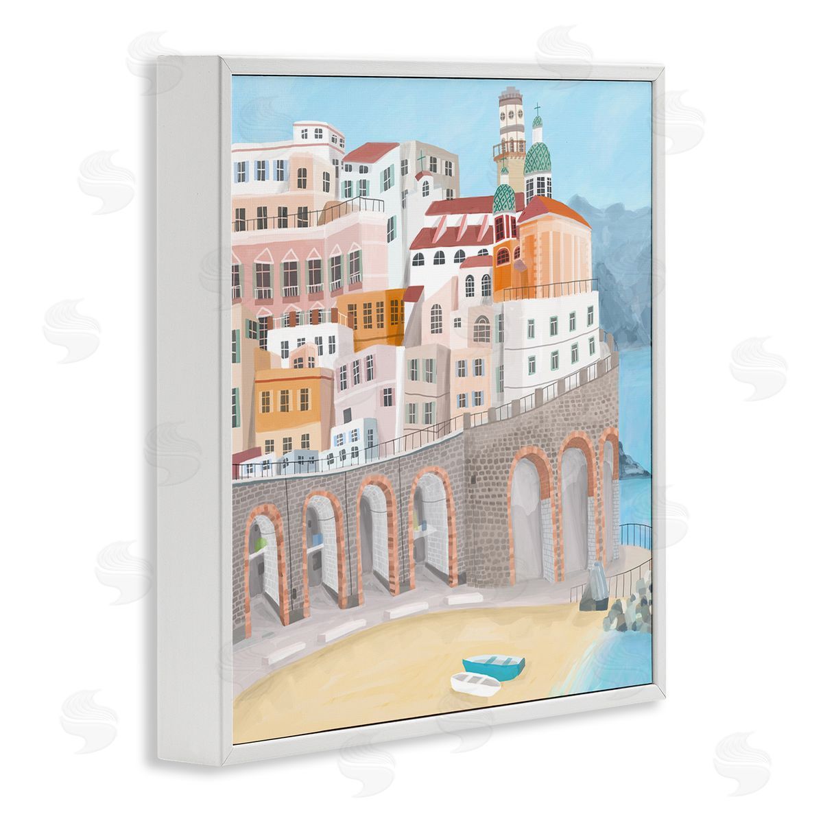 Carla Daly Atrani Architecture Seaside Italian City Buildings White Framed Glicee Wall Art Print