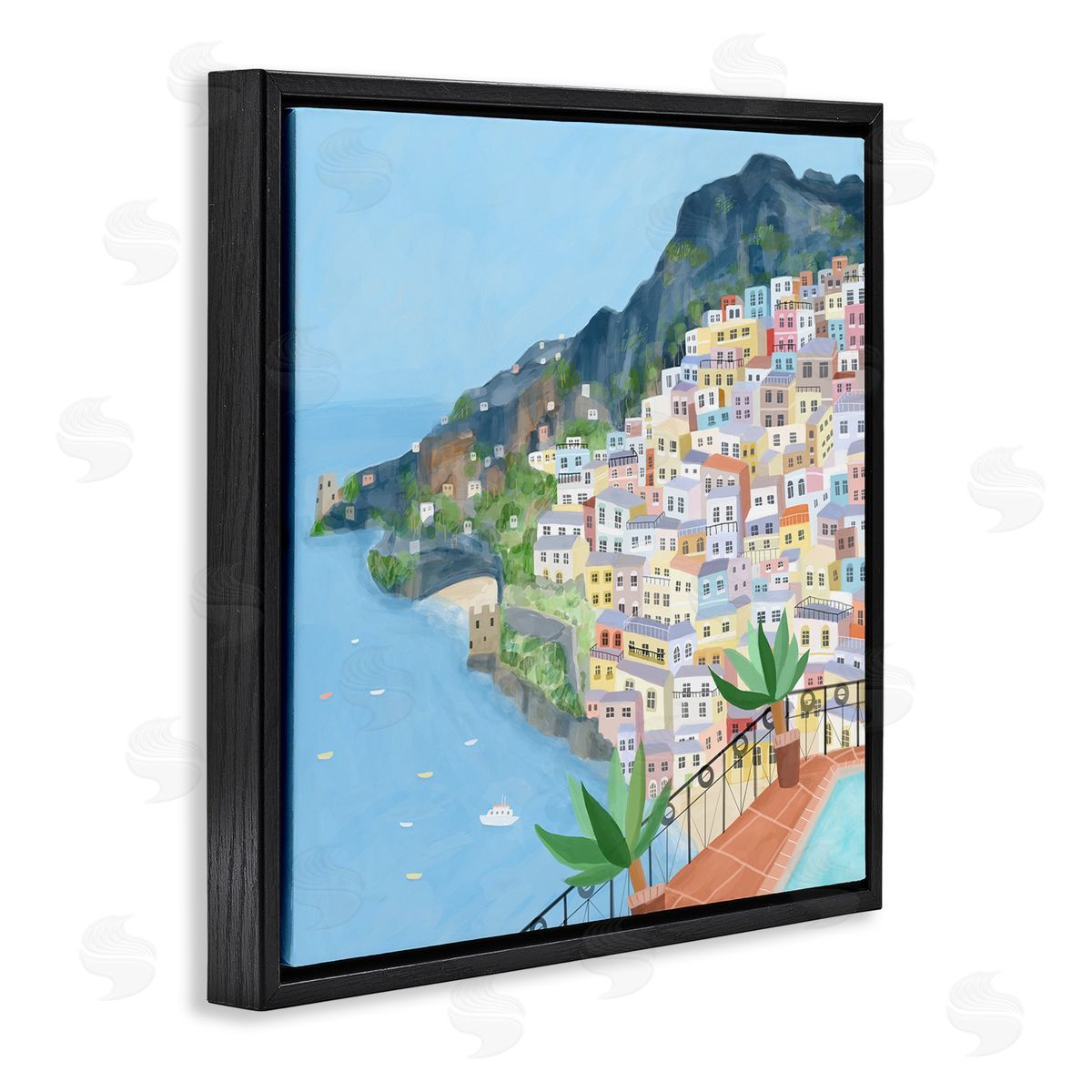 Carla Daly Positano Cliffside Coastal City Architecture Italian Buildings Black Floating Frame Canvas Wall Art Print