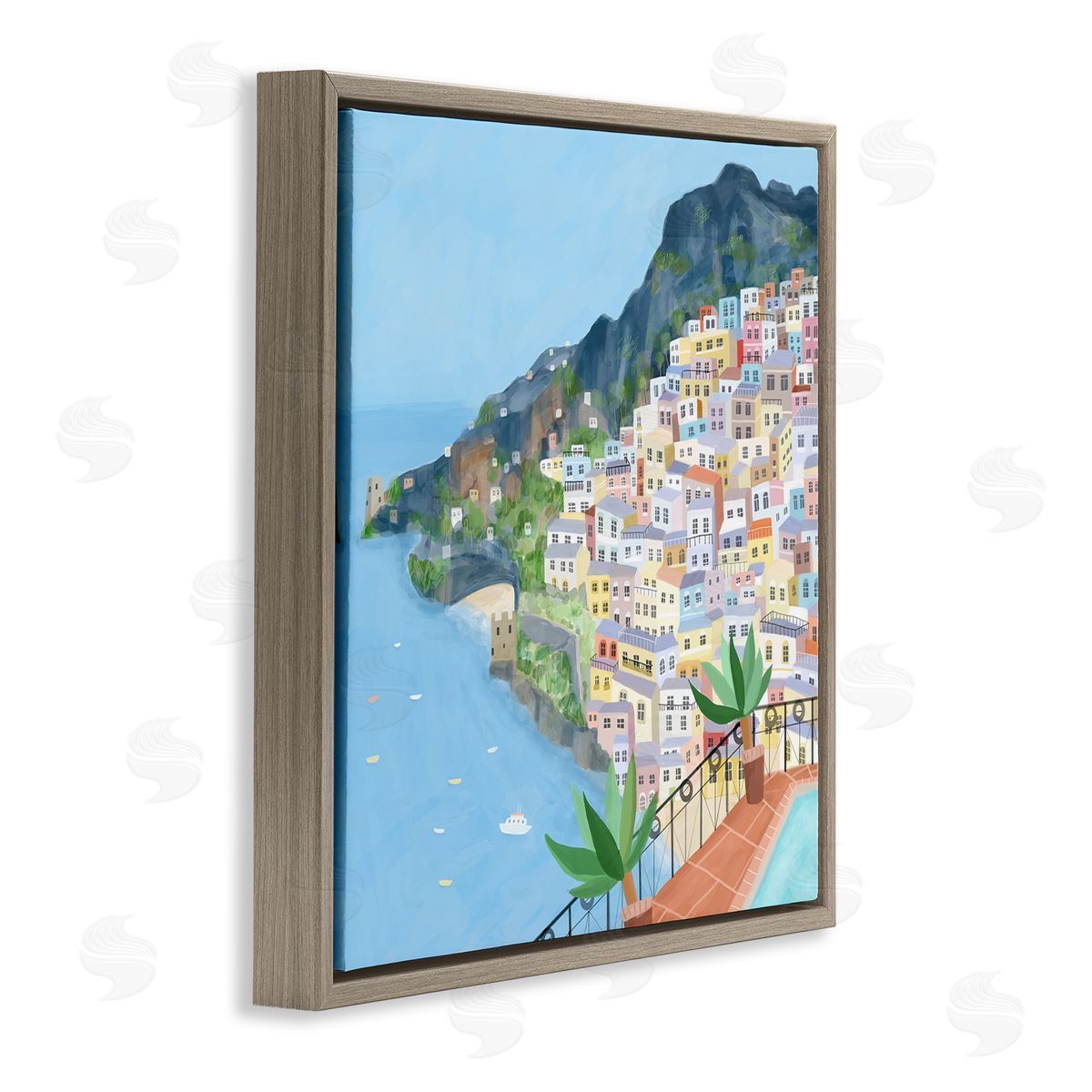 Carla Daly Positano Cliffside Coastal City Architecture Italian Buildings Brown Floating Frame Canvas Wall Art Print