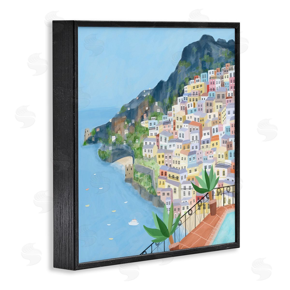 Carla Daly Positano Cliffside Coastal City Architecture Italian Buildings Black Framed Glicee Wall Art Print