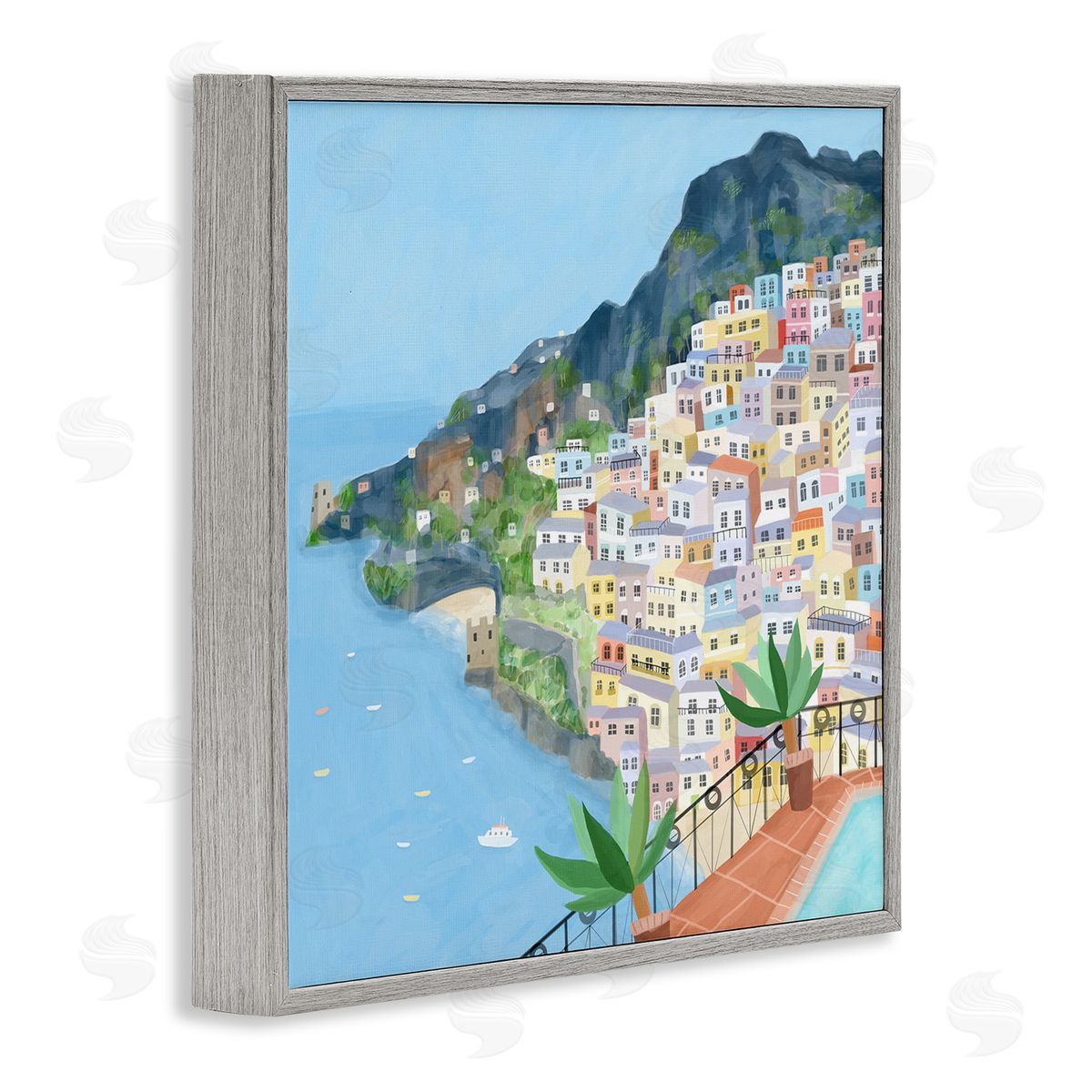 Carla Daly Positano Cliffside Coastal City Architecture Italian Buildings Gray Framed Glicee Wall Art Print