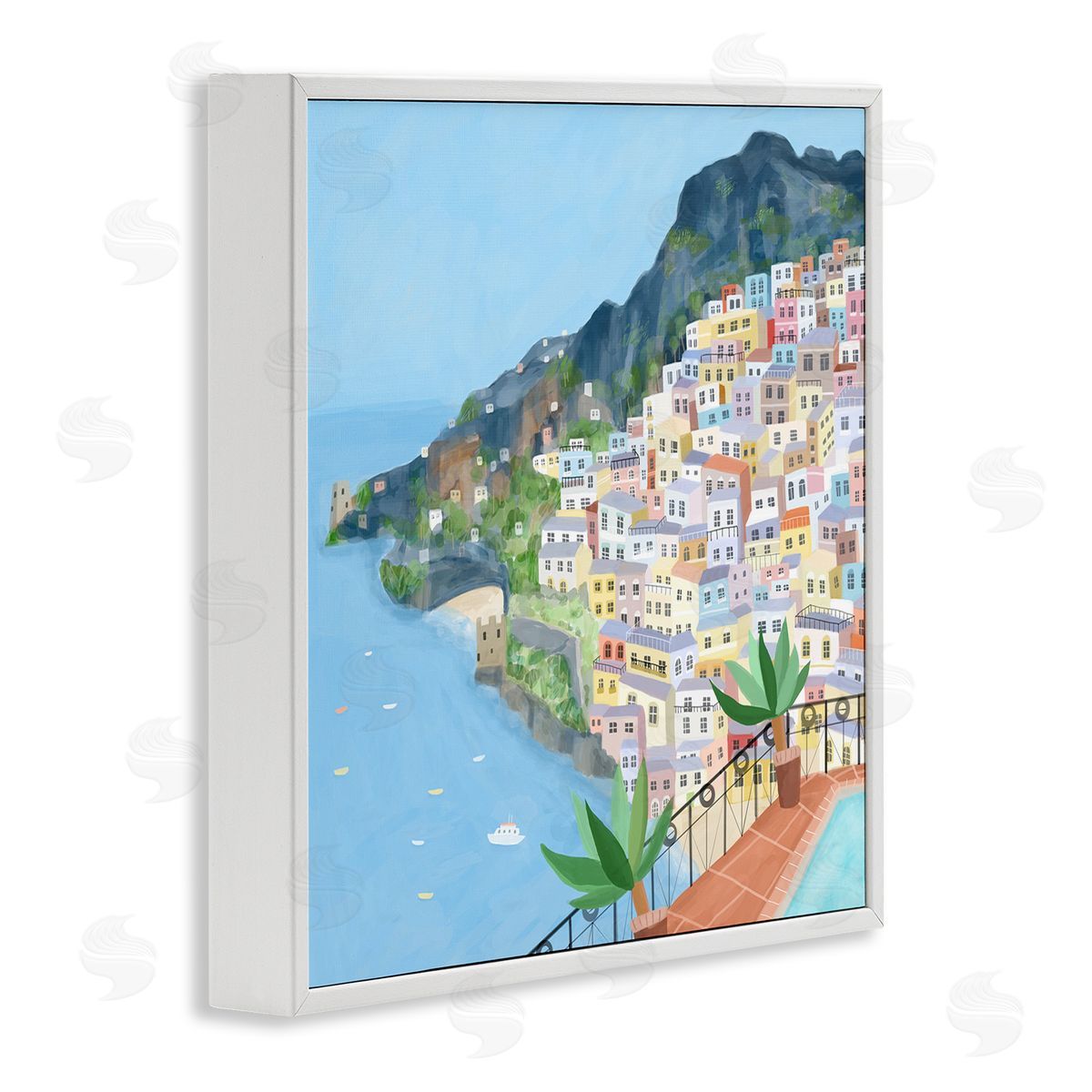Carla Daly Positano Cliffside Coastal City Architecture Italian Buildings White Framed Glicee Wall Art Print