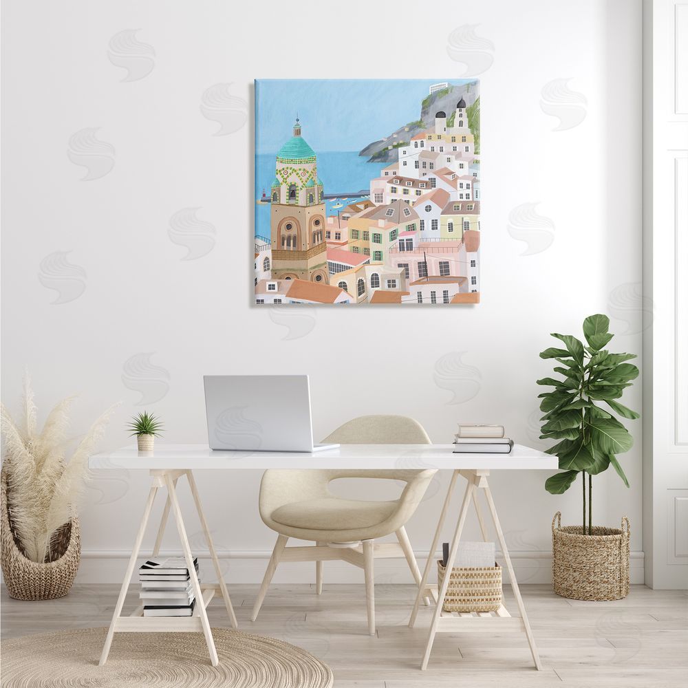 Carla Daly Amalfi Traditional Italian Architecture Coastal Cliffside Cityscape Canvas Wall Art in Room