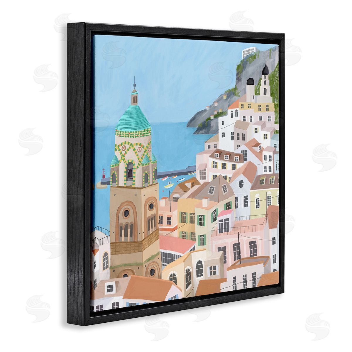 Carla Daly Amalfi Traditional Italian Architecture Coastal Cliffside Cityscape Black Floating Frame Canvas Wall Art Print