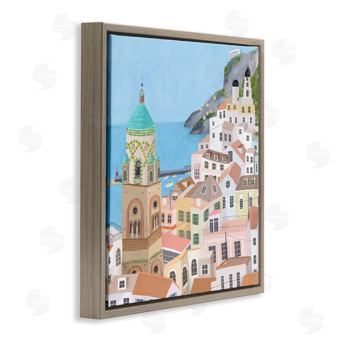 Carla Daly Amalfi Traditional Italian Architecture Coastal Cliffside Cityscape Brown Floating Frame Canvas Wall Art Print