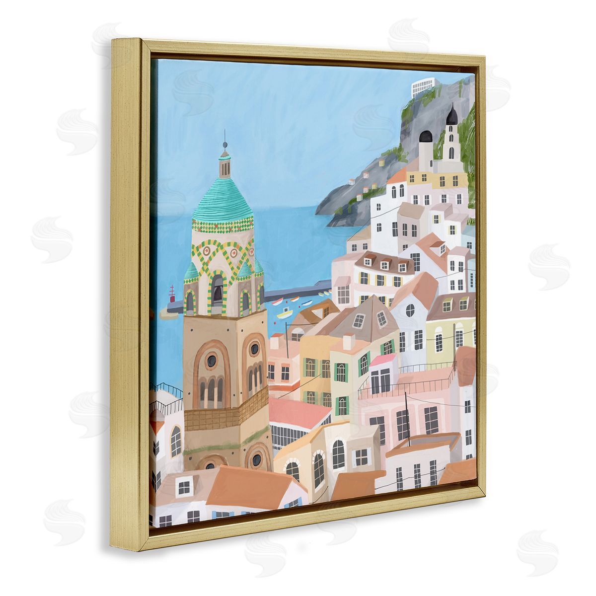 Carla Daly Amalfi Traditional Italian Architecture Coastal Cliffside Cityscape Gold Floating Frame Canvas Wall Art Print