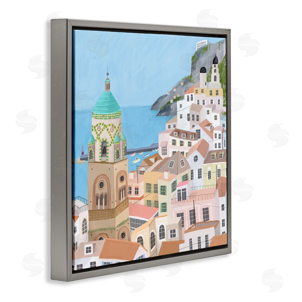 Carla Daly Amalfi Traditional Italian Architecture Coastal Cliffside Cityscape Gray Floating Frame Canvas Wall Art Print