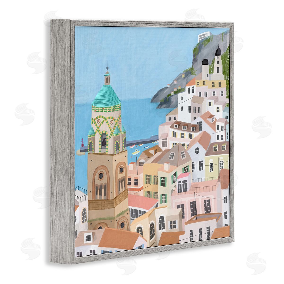Carla Daly Amalfi Traditional Italian Architecture Coastal Cliffside Cityscape Gray Framed Glicee Wall Art Print