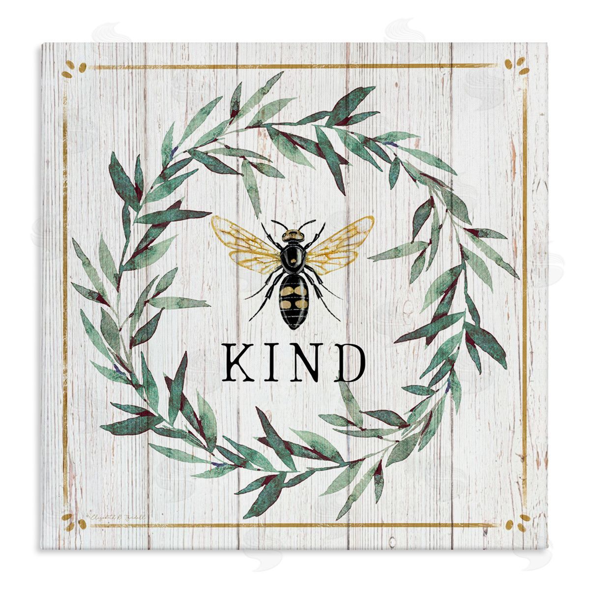Elizabeth Tyndall Bee Kind Phrase Country Farm Insect Pun Stretched Canvas Wall Art Print