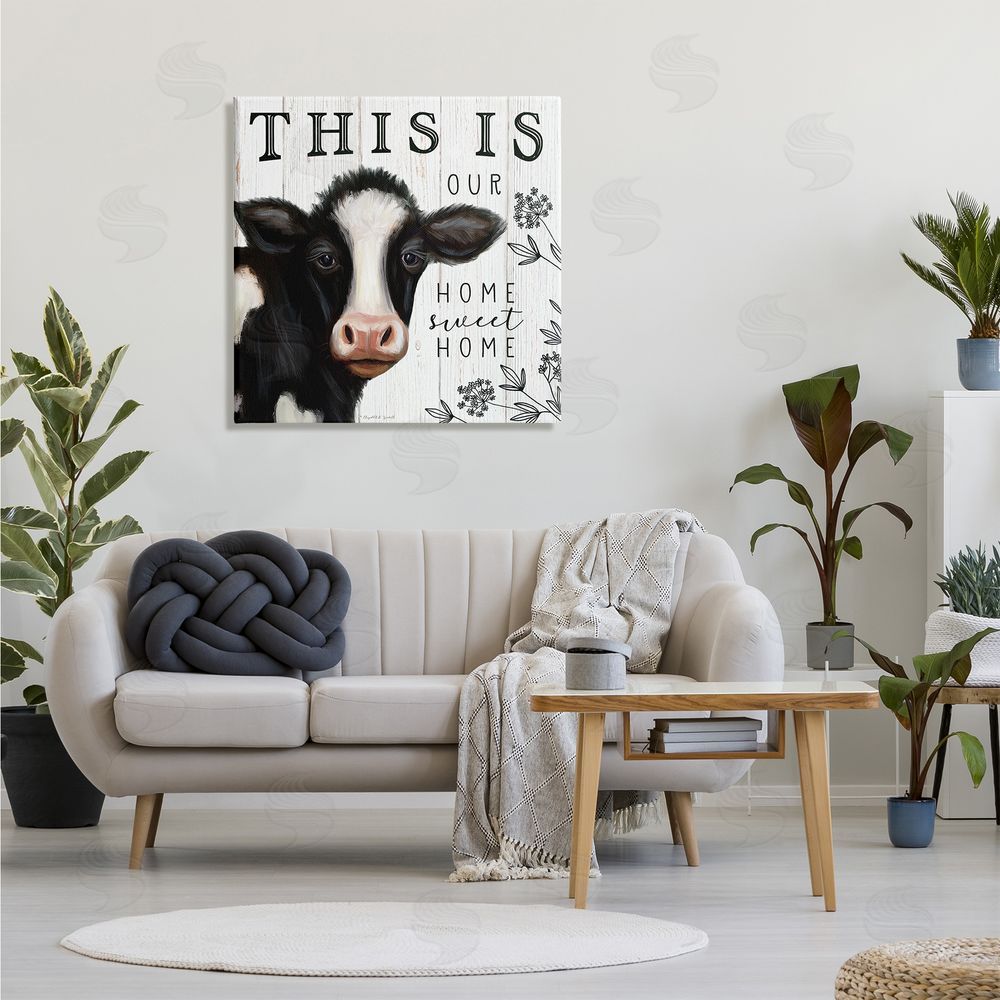 Elizabeth Tyndall Our Home Sweet Home Phrase Dairy Farm Cow Canvas Wall Art in Room