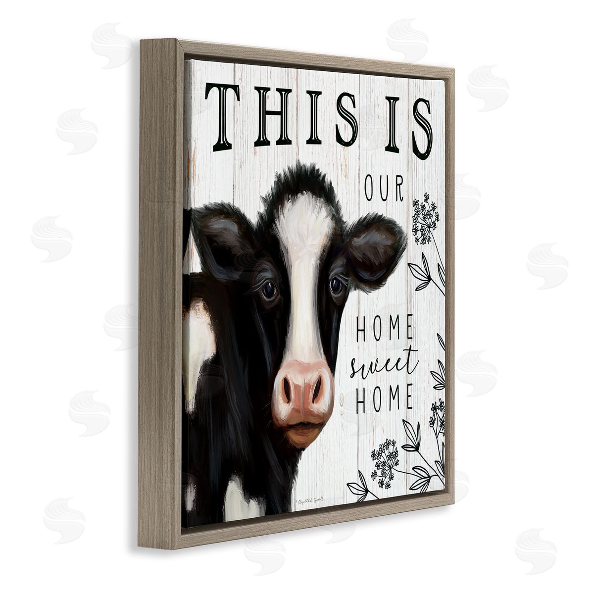 Elizabeth Tyndall Our Home Sweet Home Phrase Dairy Farm Cow Brown Floating Frame Canvas Wall Art Print