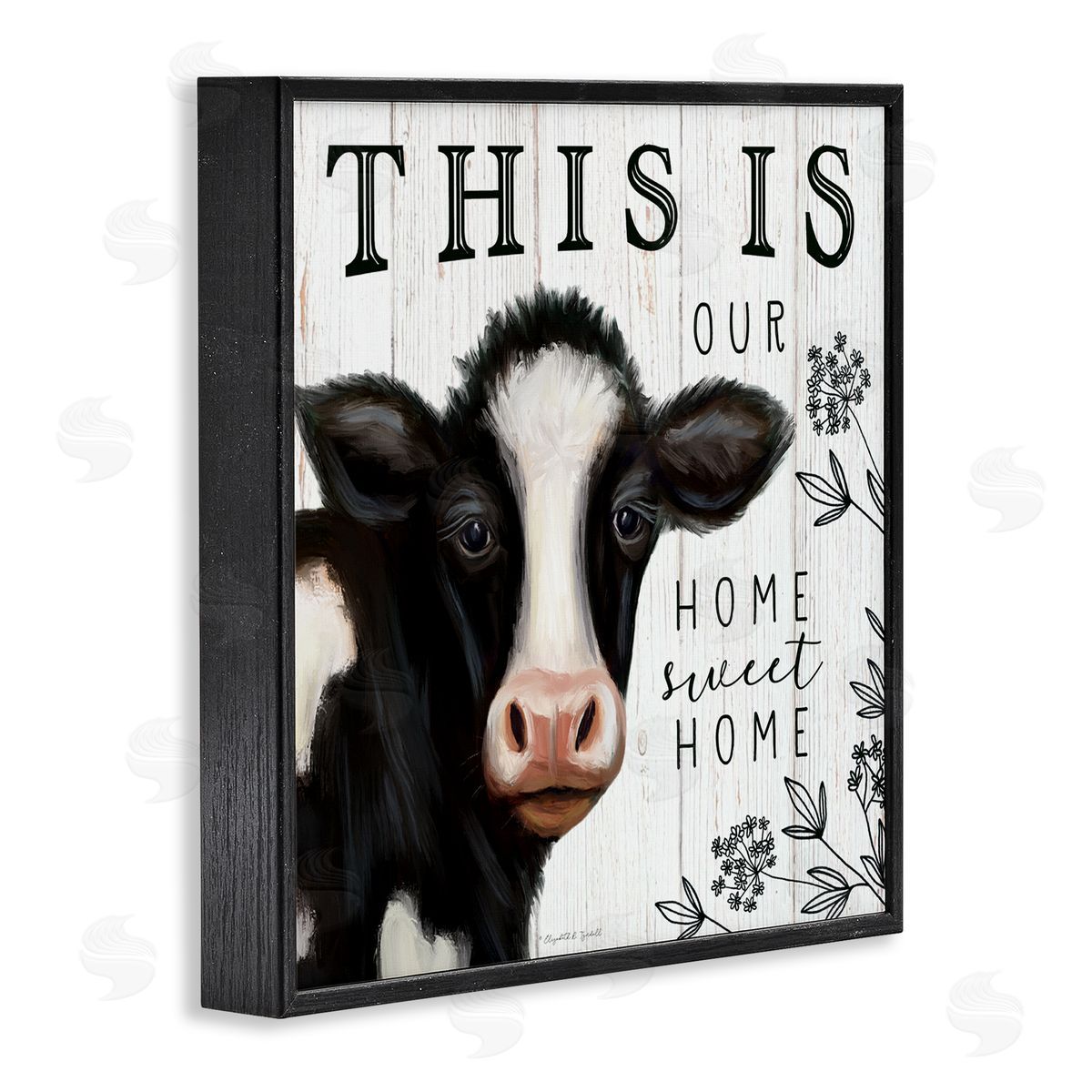 Elizabeth Tyndall Our Home Sweet Home Phrase Dairy Farm Cow Black Framed Glicee Wall Art Print