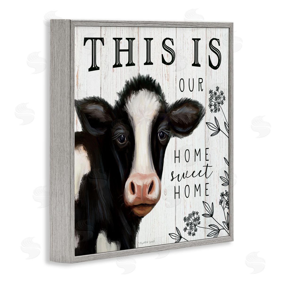 Elizabeth Tyndall Our Home Sweet Home Phrase Dairy Farm Cow Gray Framed Glicee Wall Art Print