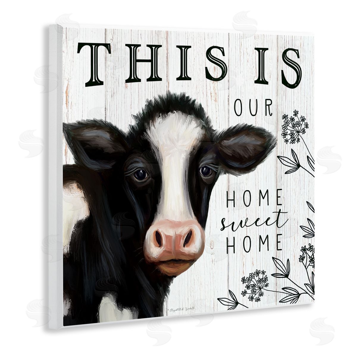 Elizabeth Tyndall Our Home Sweet Home Phrase Dairy Farm Cow Wooden Wall Plaque Art Print