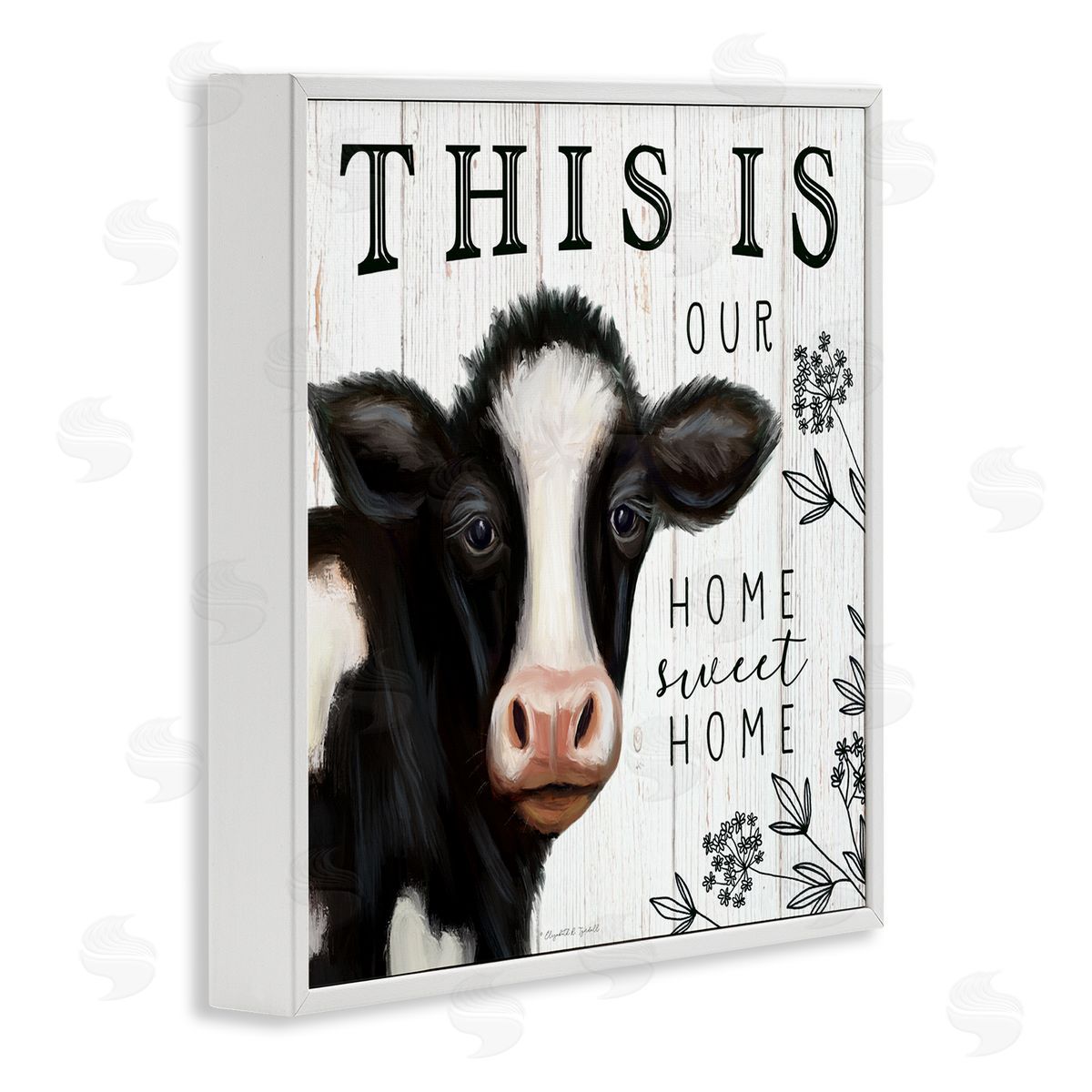 Elizabeth Tyndall Our Home Sweet Home Phrase Dairy Farm Cow White Framed Glicee Wall Art Print