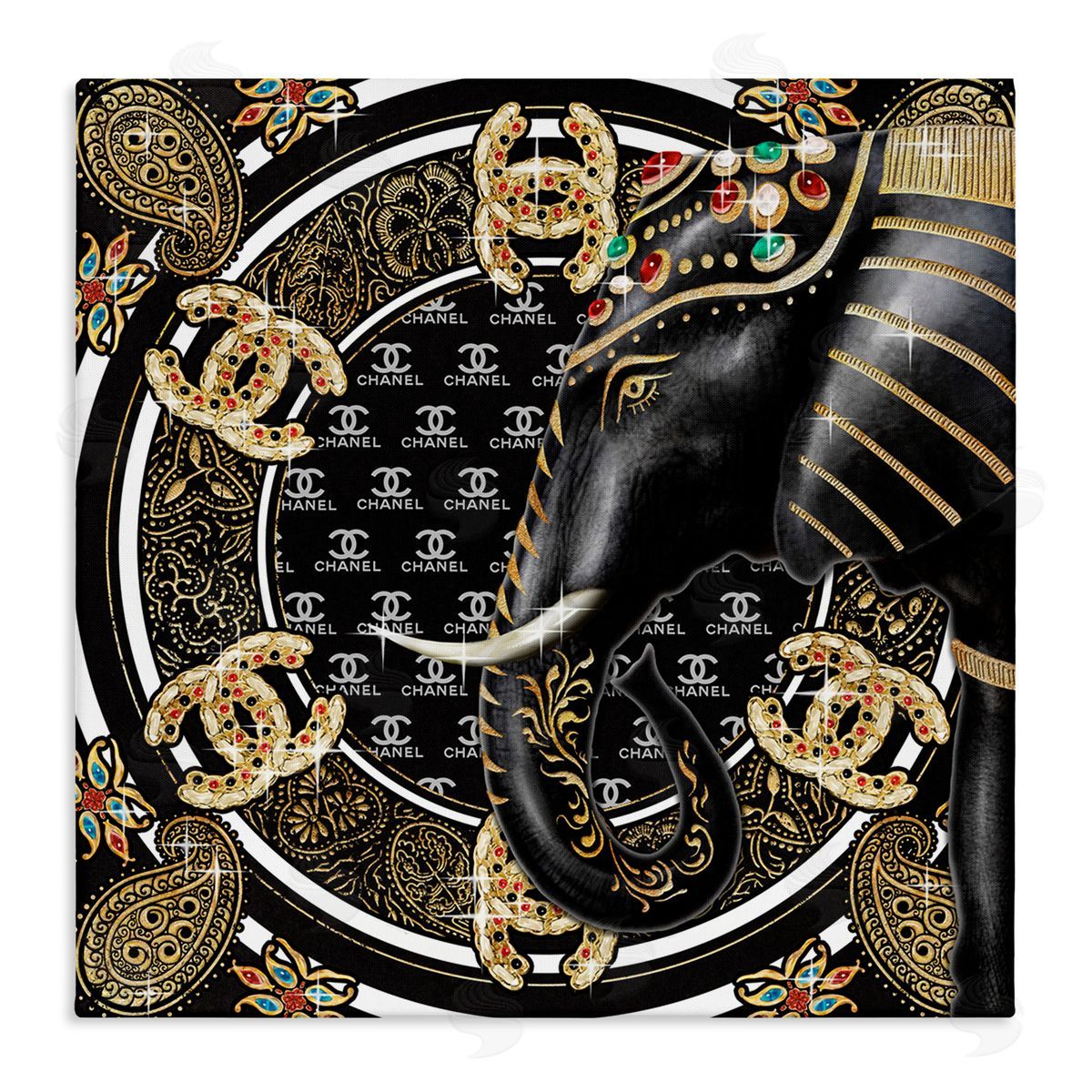 Ziwei Li Regal Elephant Safari Animal Glam Fashion Pattern Stretched Canvas Wall Art Print