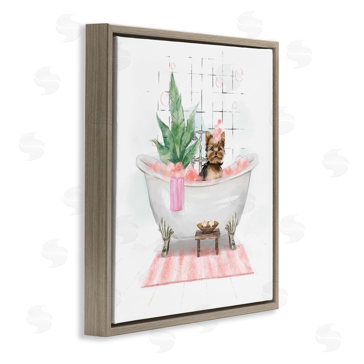 Chic Yorkie Dog in Bubble Bath Brown Floating Frame Canvas Wall Art, Home Decor by Ziwei Li