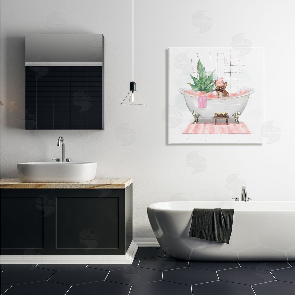 Ziwei Li Adorable French Bulldog in Pink Bubble Bath Canvas Wall Art in Room