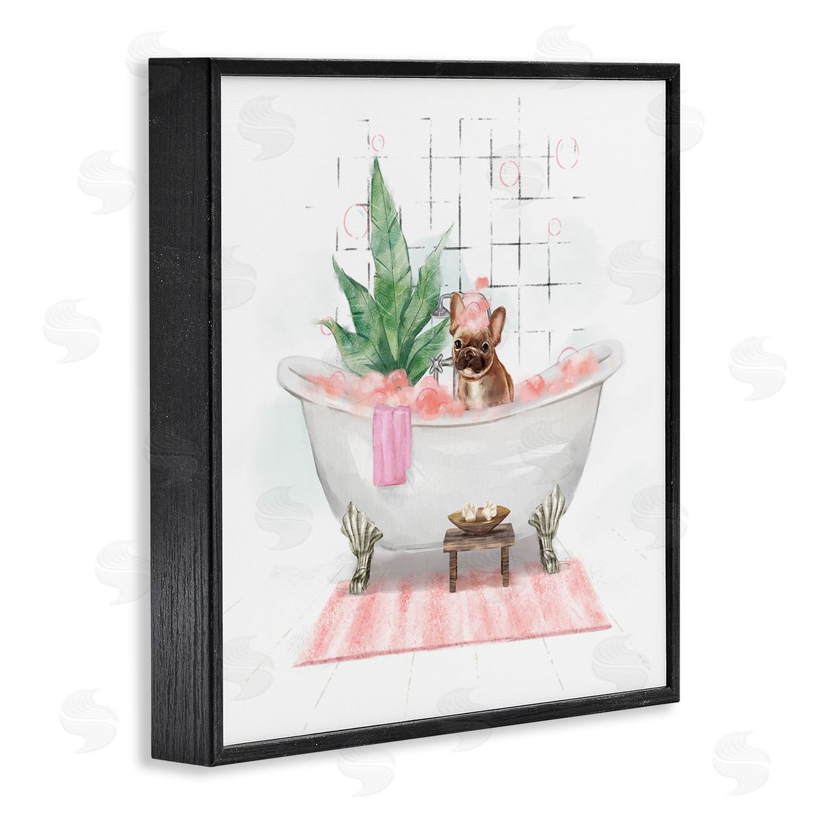 Ziwei Li Adorable French Bulldog in Pink Bubble Bath Black Framed Glicee Wall Art Print