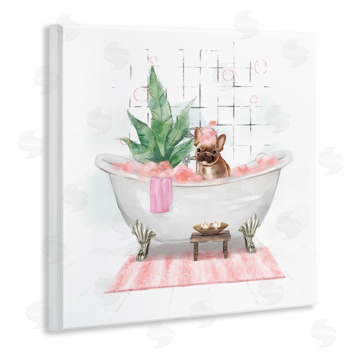Ziwei Li Adorable French Bulldog in Pink Bubble Bath Wooden Wall Plaque Art Print