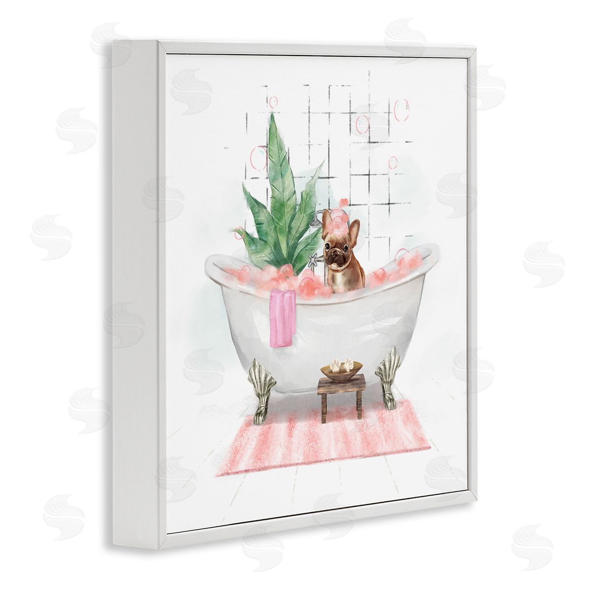 Ziwei Li Adorable French Bulldog in Pink Bubble Bath White Framed Glicee Wall Art Print
