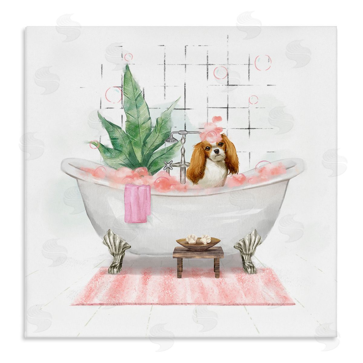 Ziwei Li Chic Cocker Spaniel Puppy in Pink Bubble Bath Stretched Canvas Wall Art Print