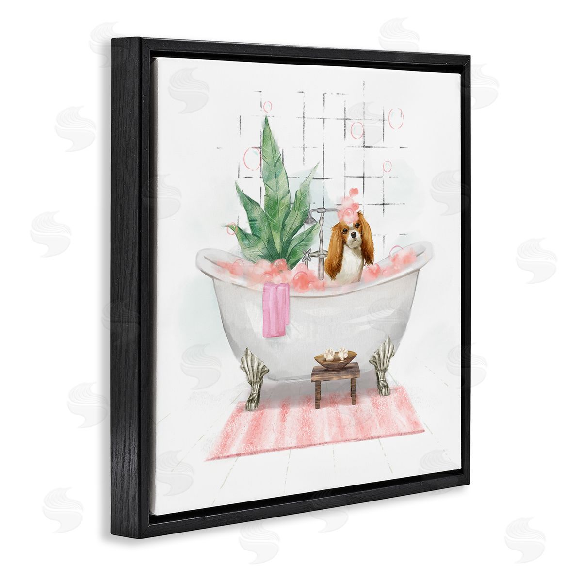 Ziwei Li Chic Cocker Spaniel Puppy in Pink Bubble Bath Black Floating Frame Canvas Wall Art Print