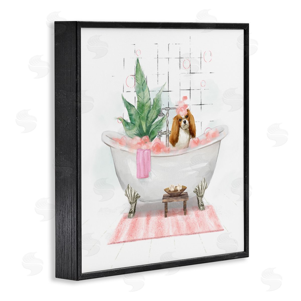 Ziwei Li Chic Cocker Spaniel Puppy in Pink Bubble Bath Black Framed Glicee Wall Art Print