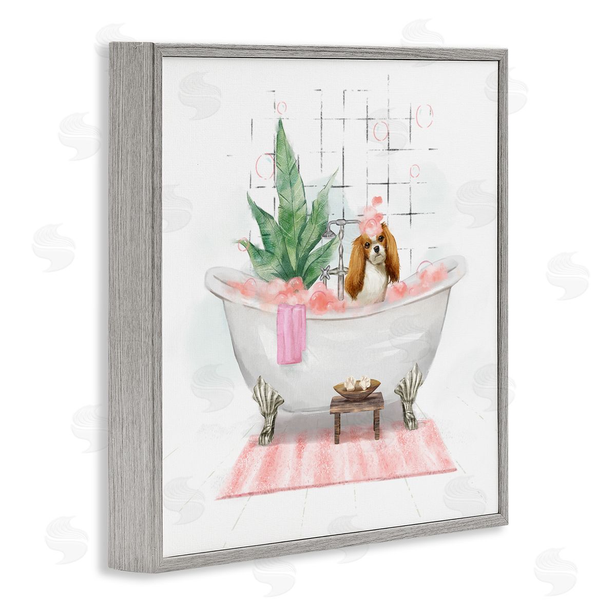 Ziwei Li Chic Cocker Spaniel Puppy in Pink Bubble Bath Gray Framed Glicee Wall Art Print