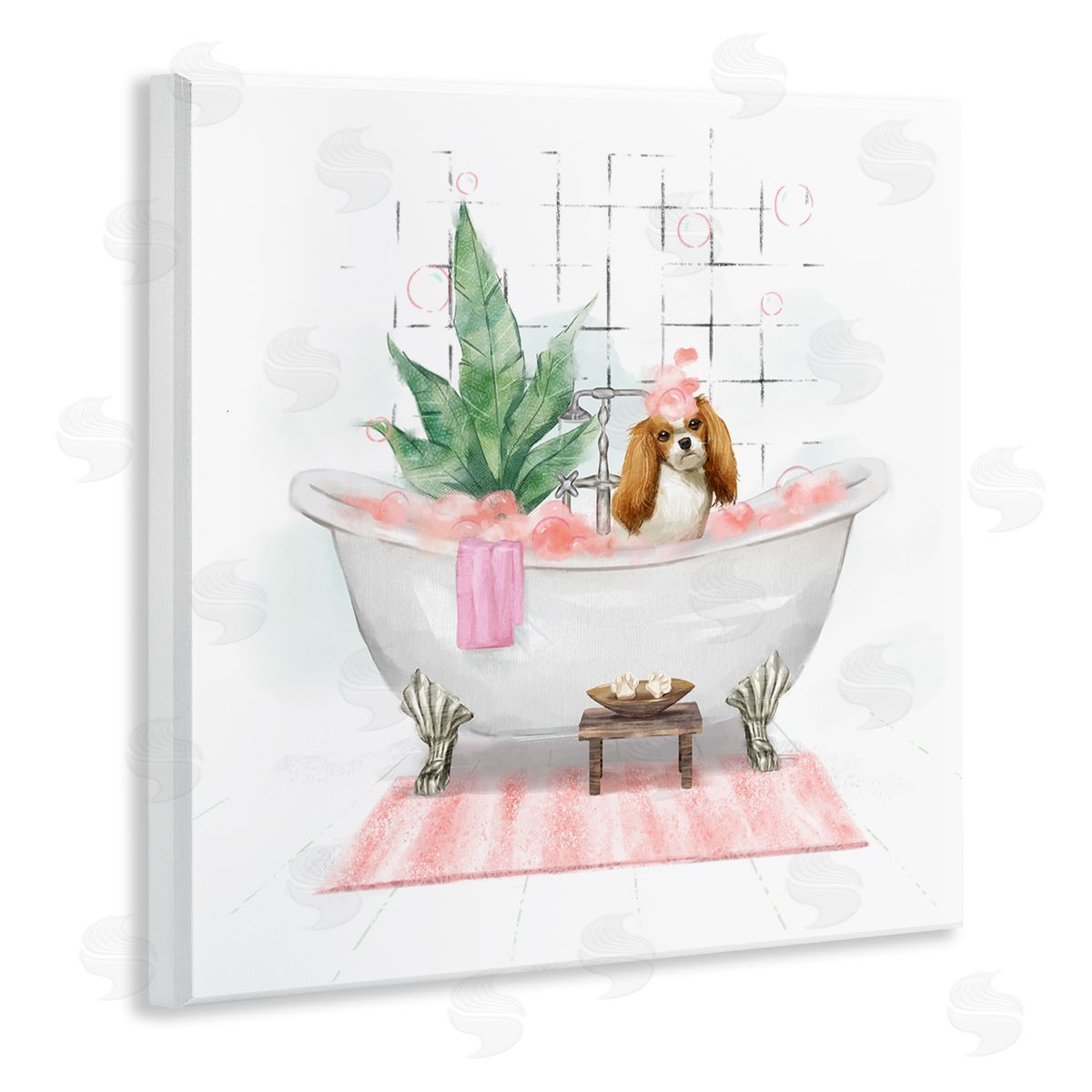Ziwei Li Chic Cocker Spaniel Puppy in Pink Bubble Bath Wooden Wall Plaque Art Print