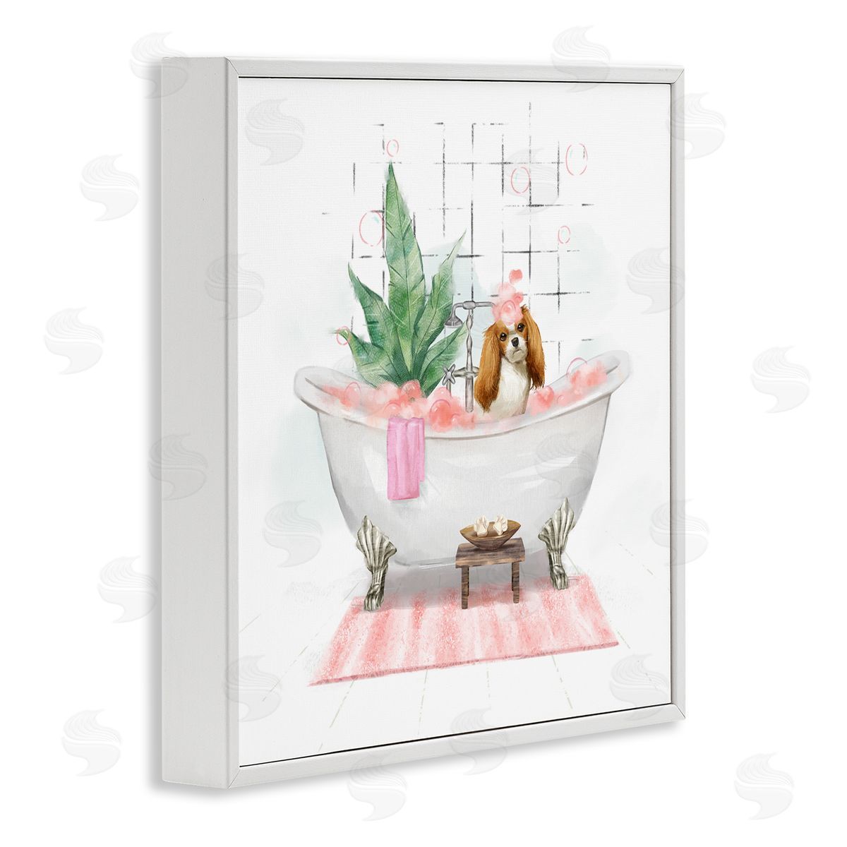 Ziwei Li Chic Cocker Spaniel Puppy in Pink Bubble Bath White Framed Glicee Wall Art Print