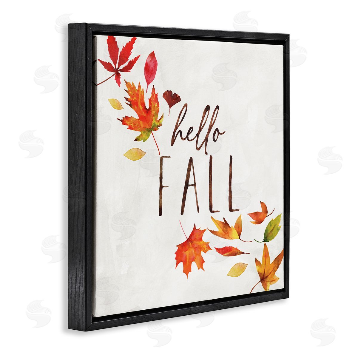 Nina Pierce Hello Fall Autumn Tree Leaves Seasonal Statement Black Floating Frame Canvas Wall Art Print