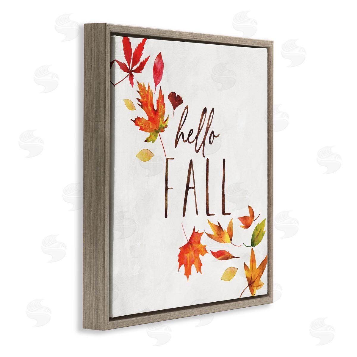 Nina Pierce Hello Fall Autumn Tree Leaves Seasonal Statement Brown Floating Frame Canvas Wall Art Print