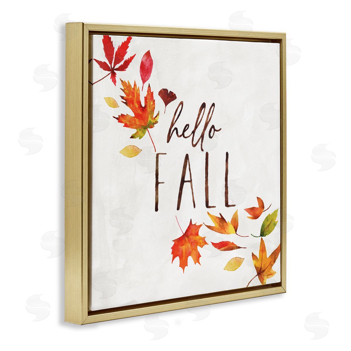 Nina Pierce Hello Fall Autumn Tree Leaves Seasonal Statement Gold Floating Frame Canvas Wall Art Print