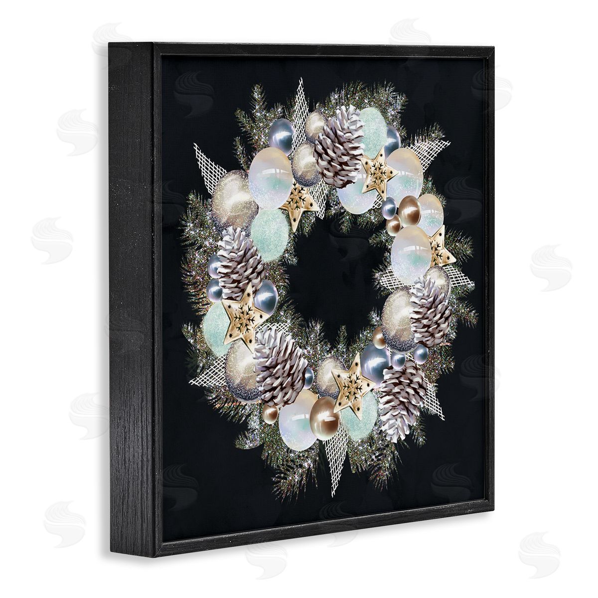 Ziwei Li Chic Winter Ornament Wreath Pinecone Glitz Black Framed Glicee Wall Art Print