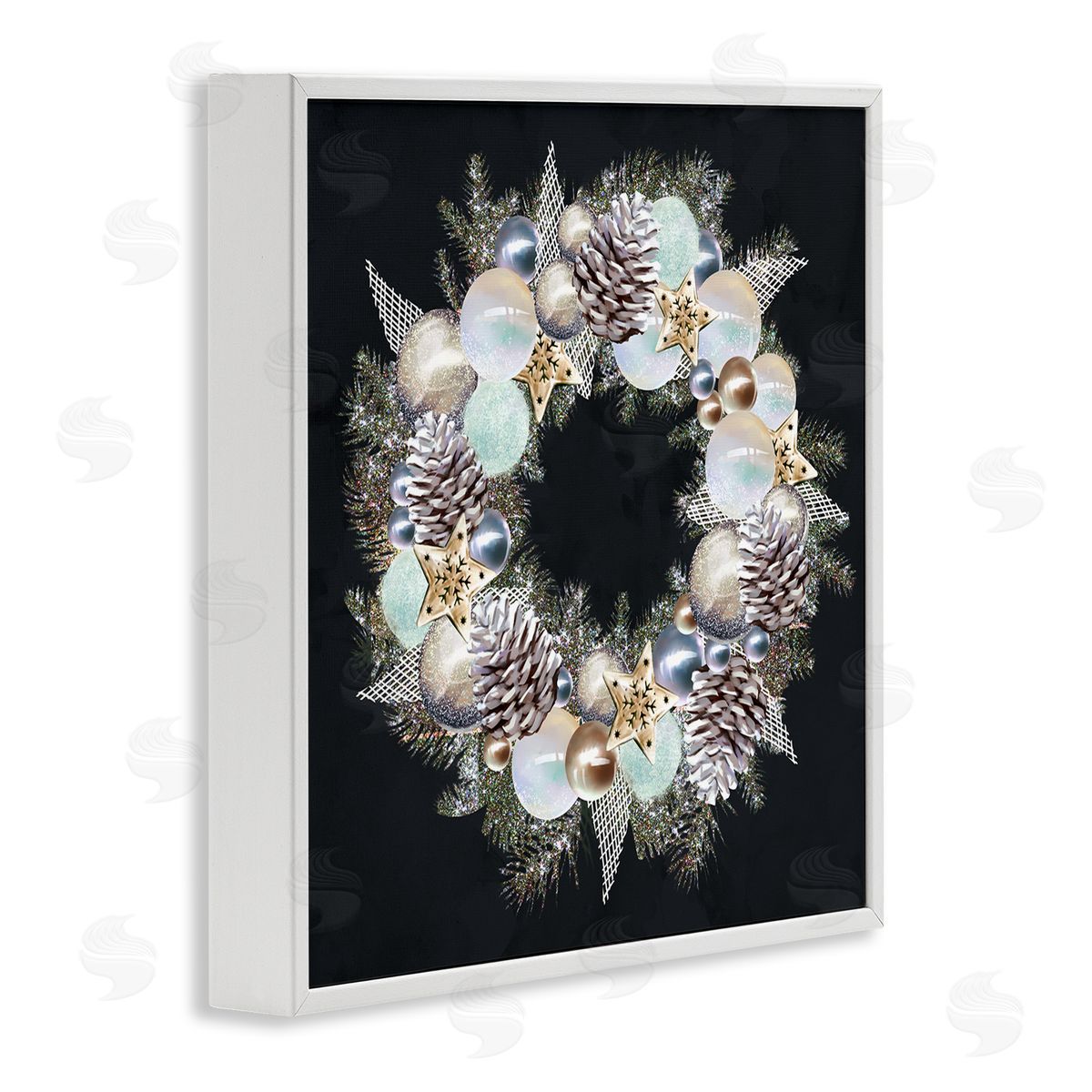 Ziwei Li Chic Winter Ornament Wreath Pinecone Glitz White Framed Glicee Wall Art Print