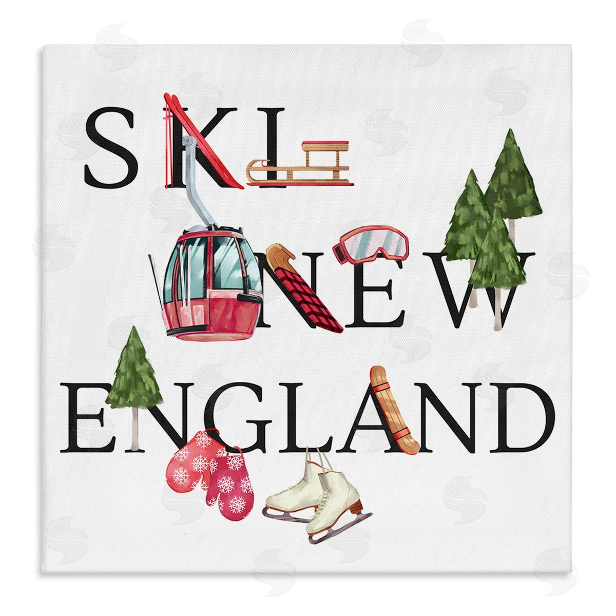 Ziwei Li New England Ski Winter Seasonal Mountain Sports Stretched Canvas Wall Art Print