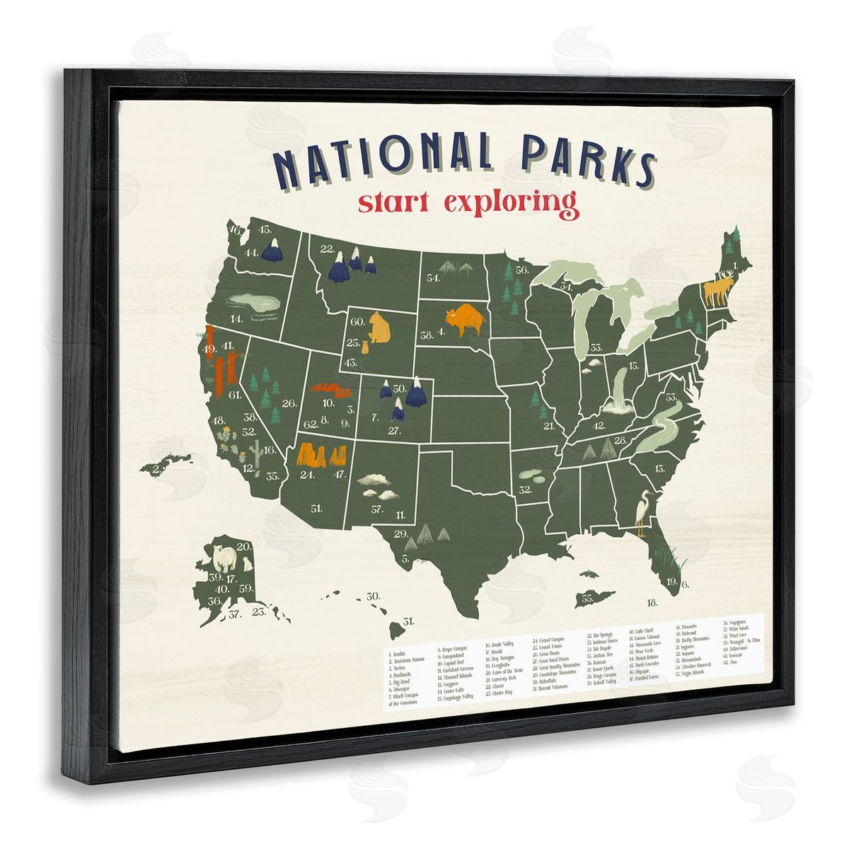 National Parks Map Diagram Black Floating Frame Canvas Wall Art, Home Decor by Stupell Studio