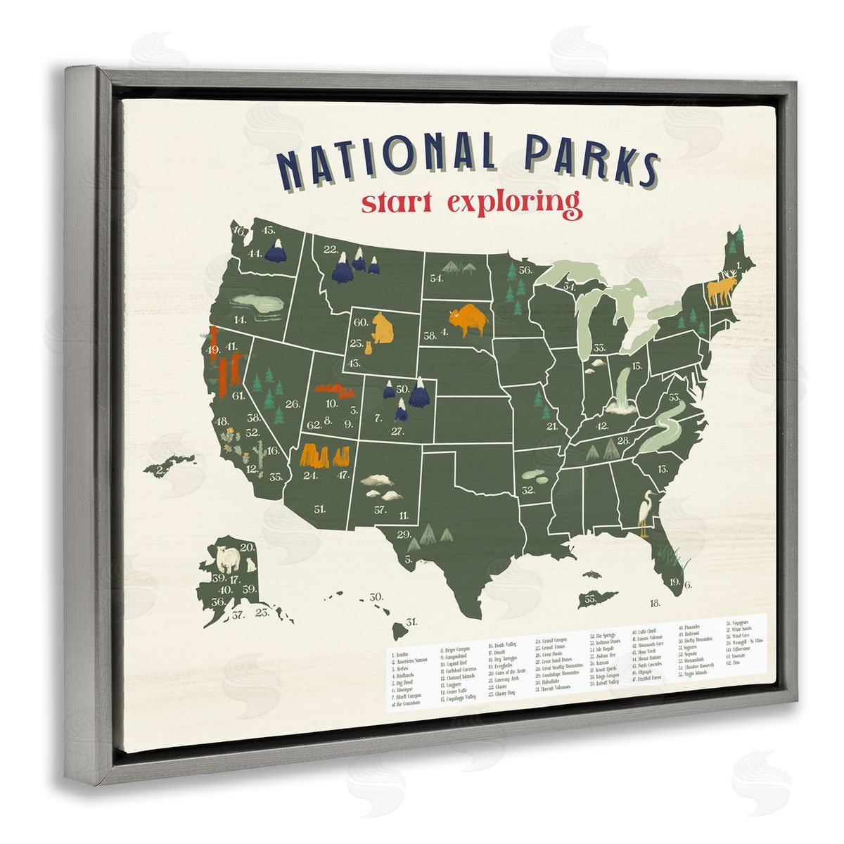 National Parks Map Diagram Grey Floating Frame Canvas Wall Art, Home Decor by Stupell Studio