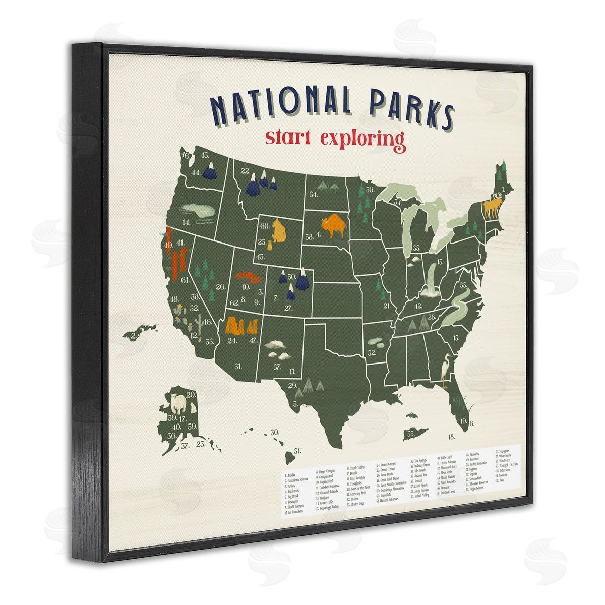 National Parks Map Diagram Black Frame Print Wall Art, Home Decor by Stupell Studio