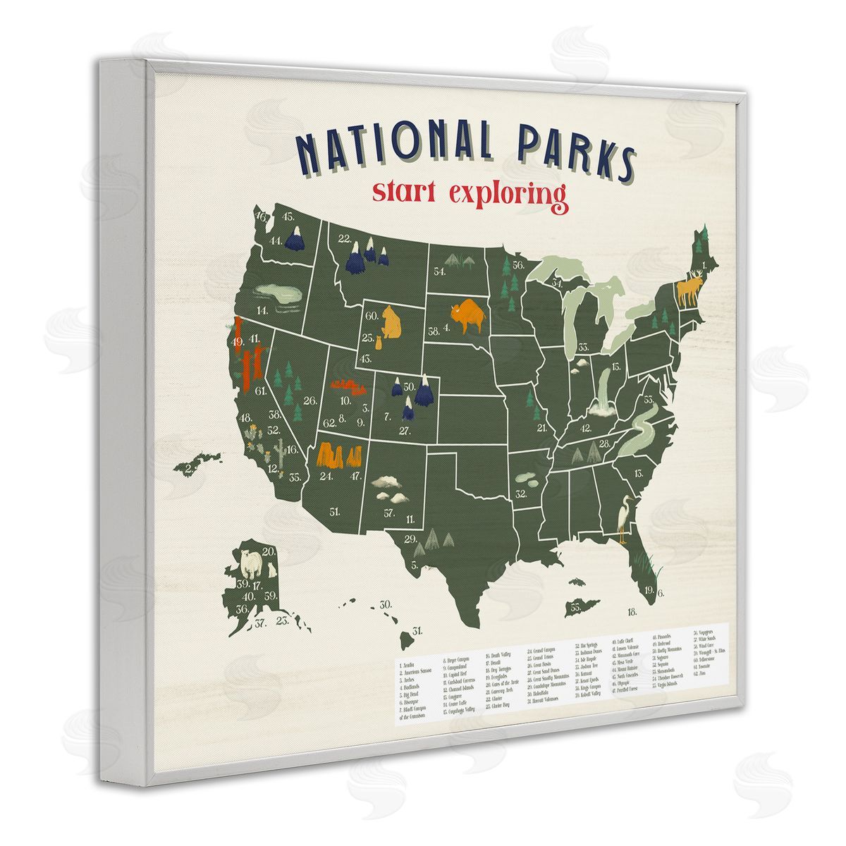 National Parks Map Diagram White Frame Print Wall Art, Home Decor by Stupell Studio