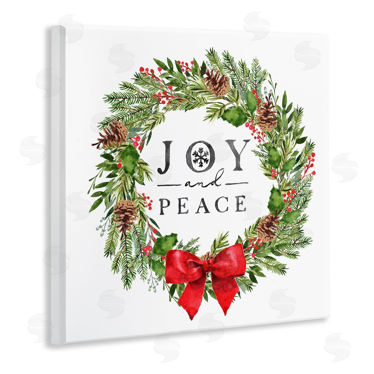 Nina Pierce Joy and Peace Holiday Phrase Winter Pine Wreath Wooden Wall Plaque Art Print