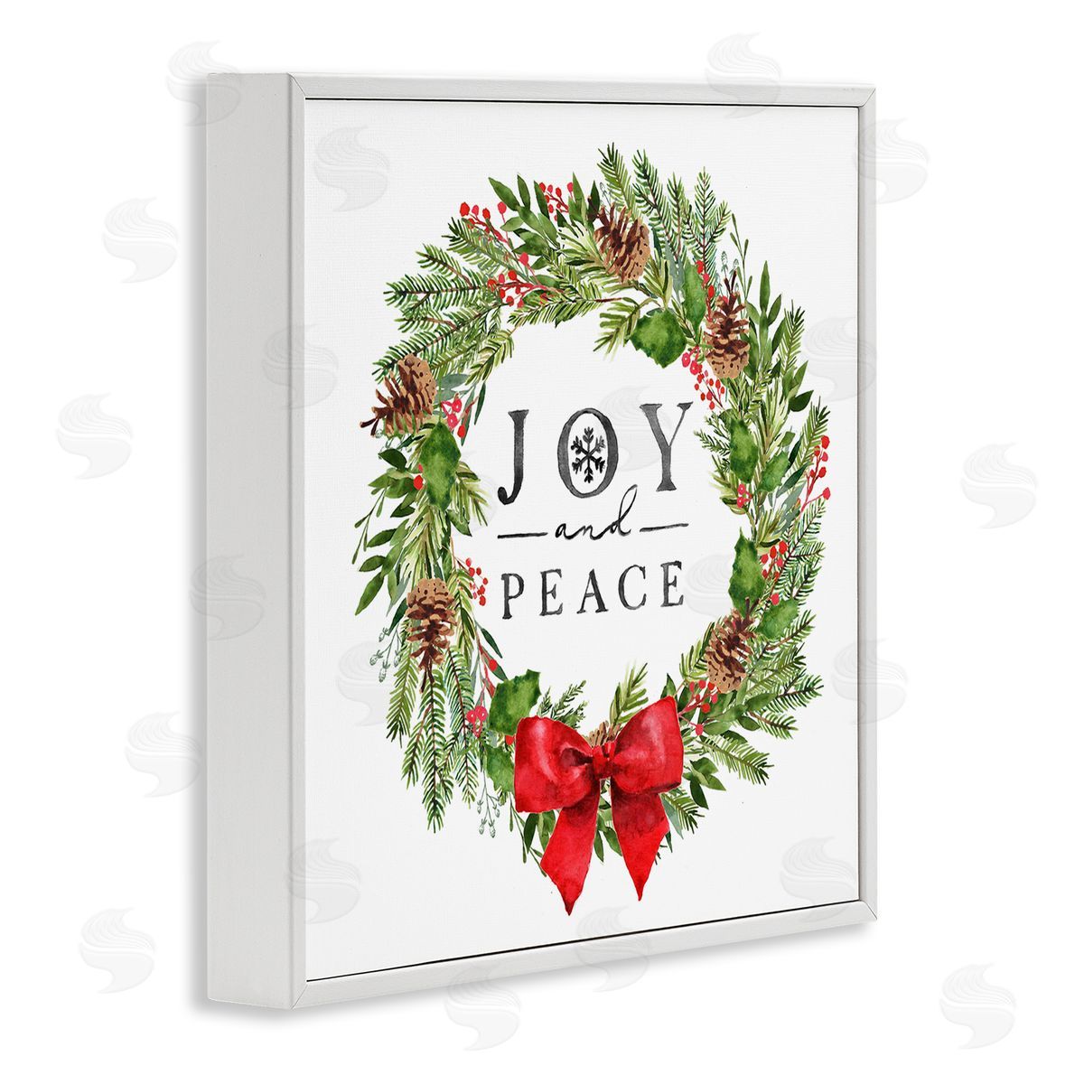 Nina Pierce Joy and Peace Holiday Phrase Winter Pine Wreath White Framed Glicee Wall Art Print