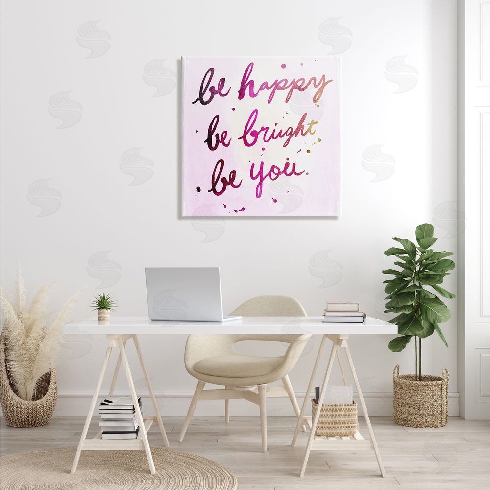 JunCo. Studio Be Happy Bright Phrase Glam Positivity Sentiment Canvas Wall Art in Room