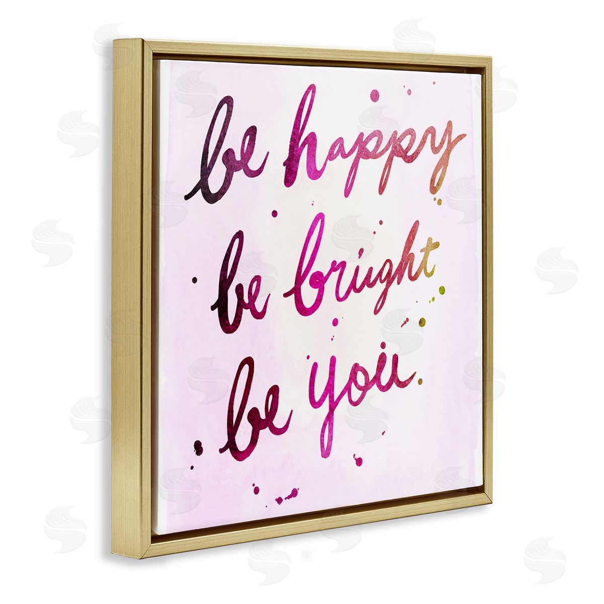 JunCo. Studio Be Happy Bright Phrase Glam Positivity Sentiment Gold Floating Frame Canvas Wall Art Print
